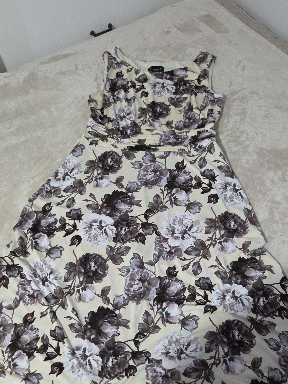 Sleeveless Floral Fit-and-Flare Dress - Cream with Brown Floral